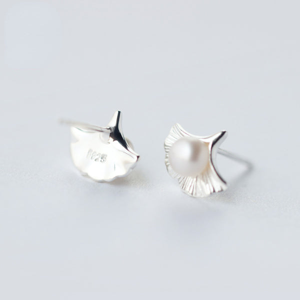 925 Silver Faux Pearl Leaf Earrings