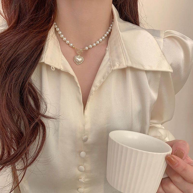 Vintage Heart Pearl Necklace