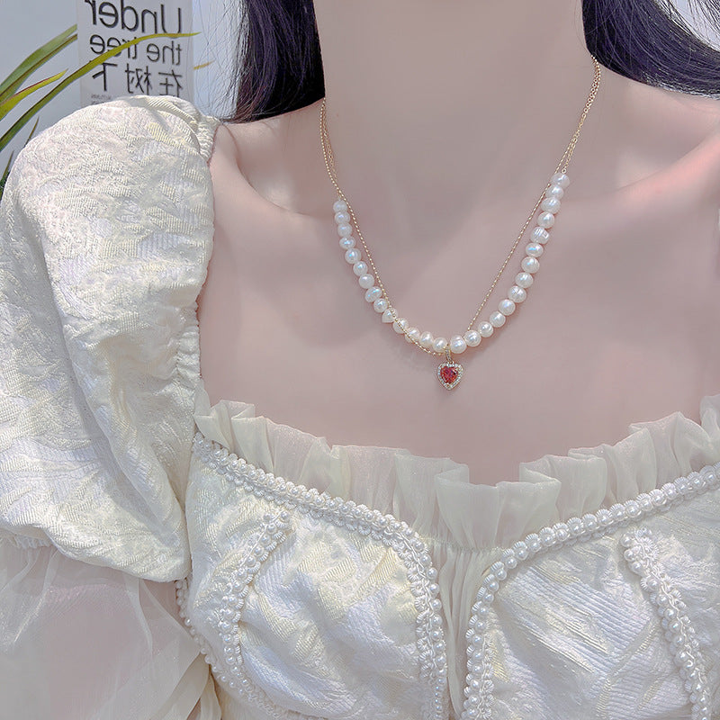 French Pearl Heart Necklace