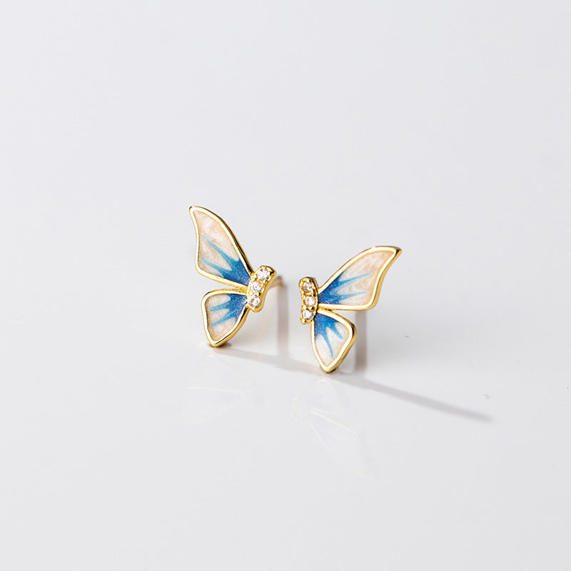 925 Silver Blue Butterfly Wings Earrings