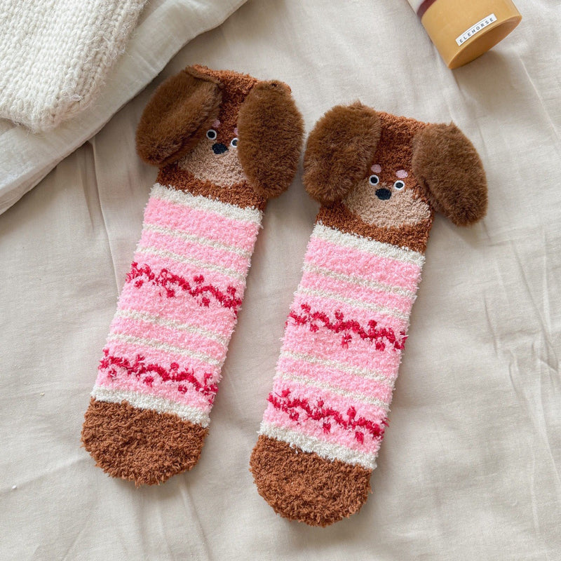 Mid-Calf Cozy Dog Ear Socks