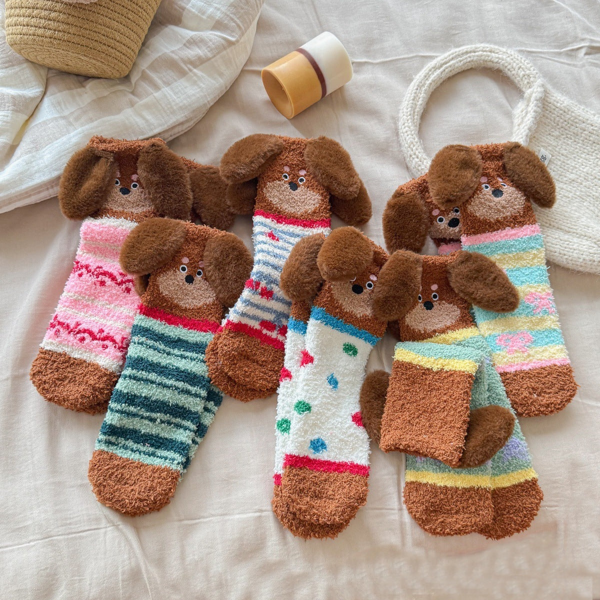 Mid-Calf Cozy Dog Ear Socks