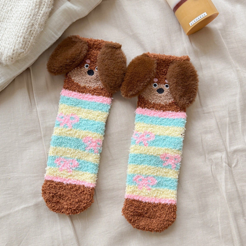 Mid-Calf Cozy Dog Ear Socks