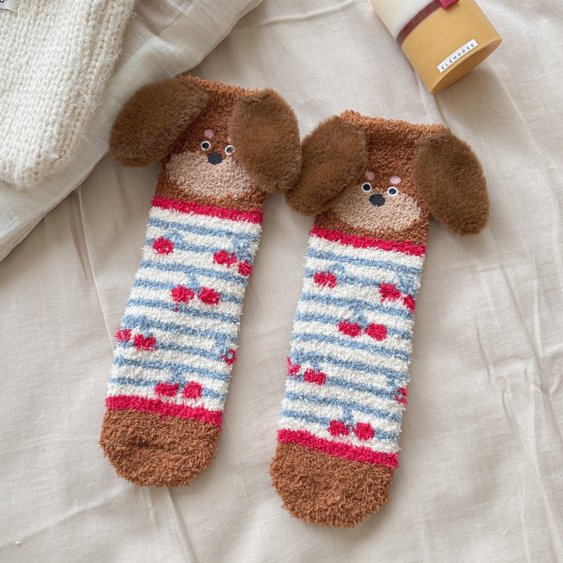 Mid-Calf Cozy Dog Ear Socks