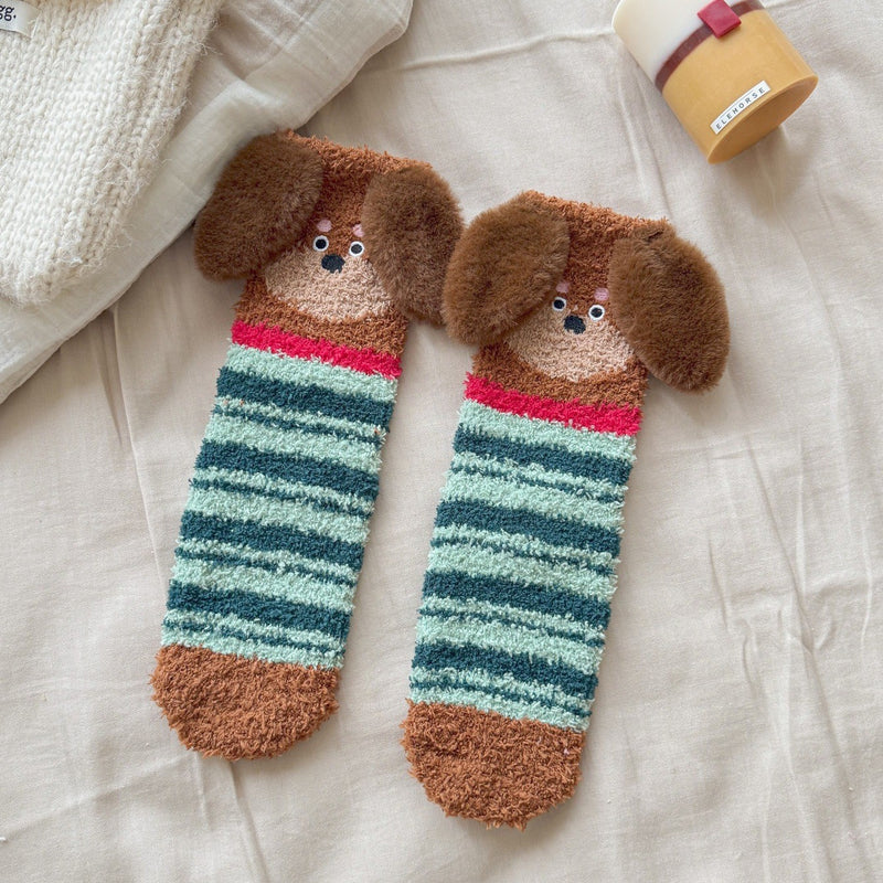 Mid-Calf Cozy Dog Ear Socks