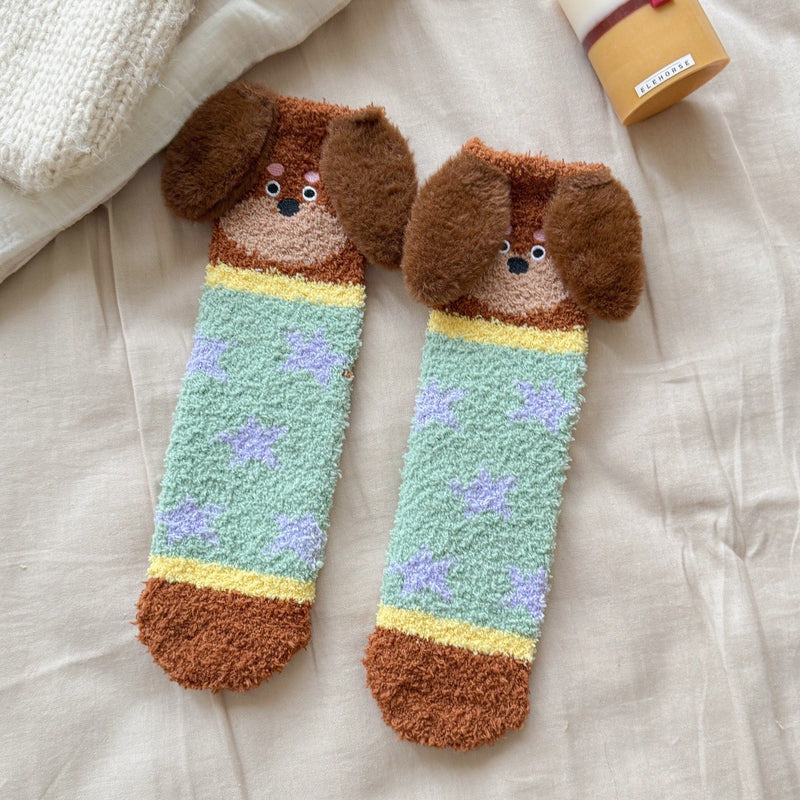 Mid-Calf Cozy Dog Ear Socks