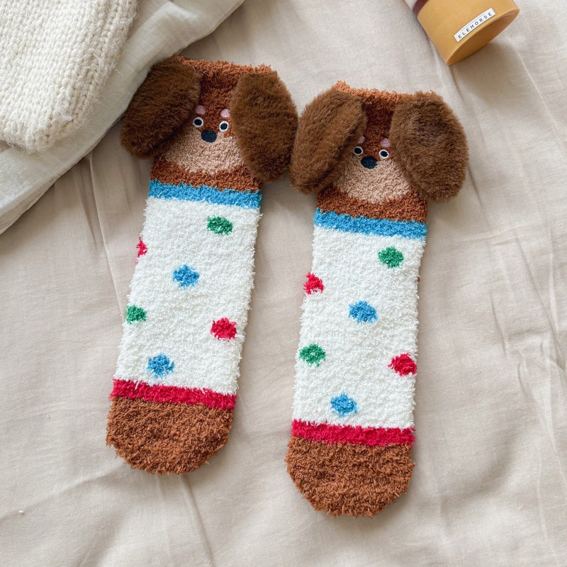 Mid-Calf Cozy Dog Ear Socks