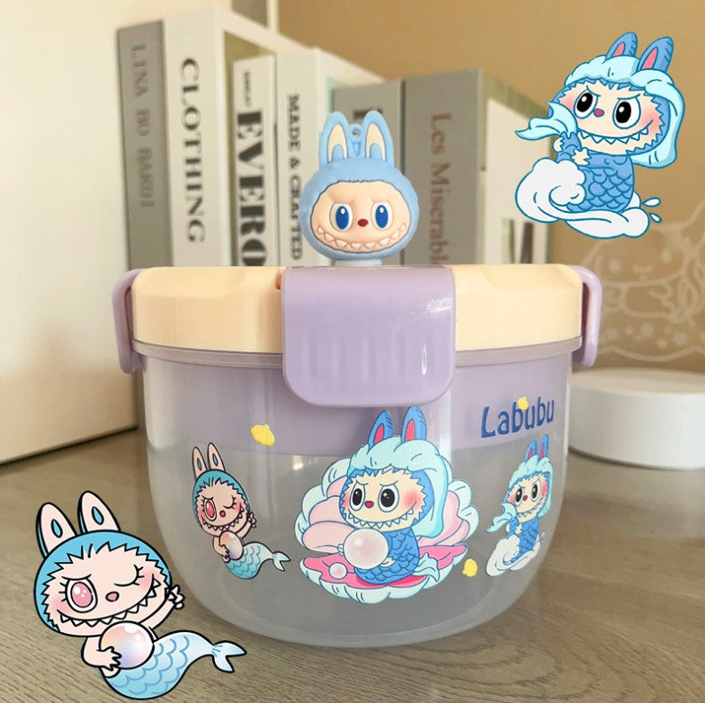 Round Labubu Cartoon Plastic Lunch & Salad Box