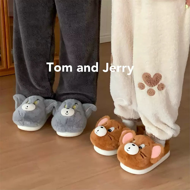 Cartoon Cat and Mouse Plush Slippers