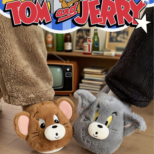 Cartoon Cat and Mouse Plush Slippers