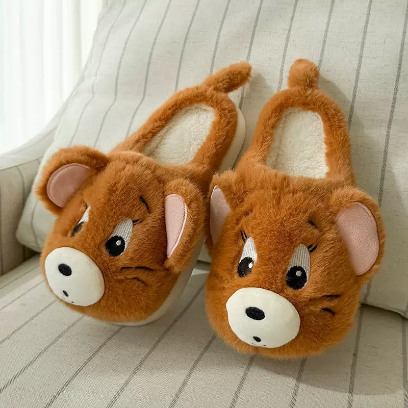Cartoon Cat and Mouse Plush Slippers
