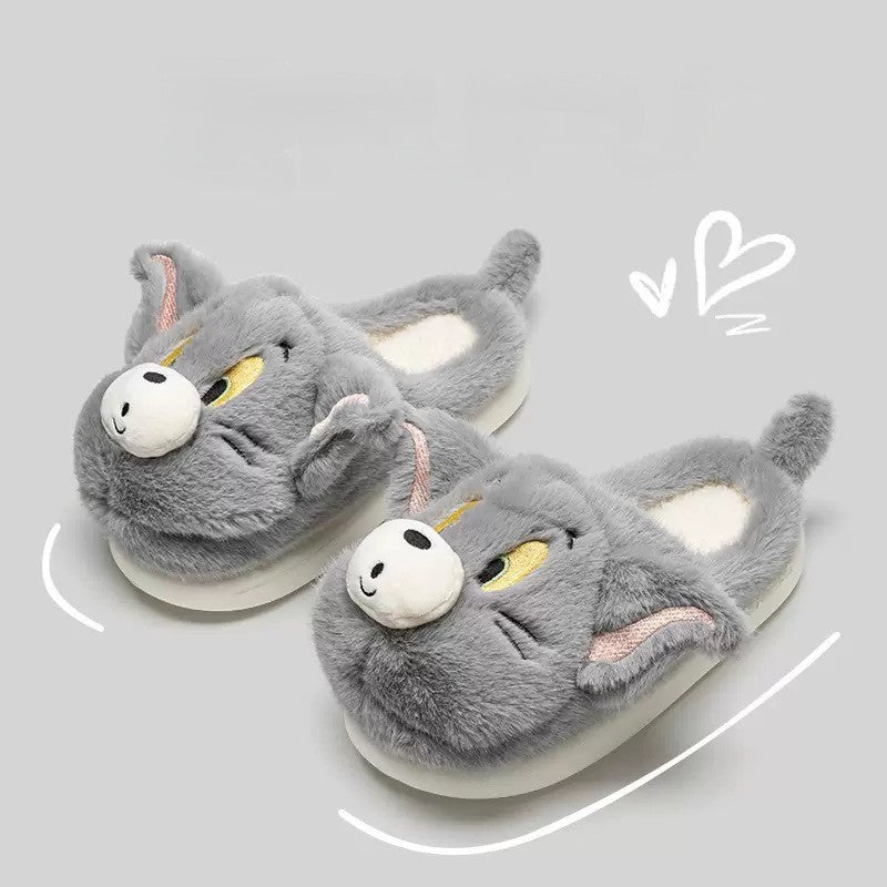 Cartoon Cat and Mouse Plush Slippers