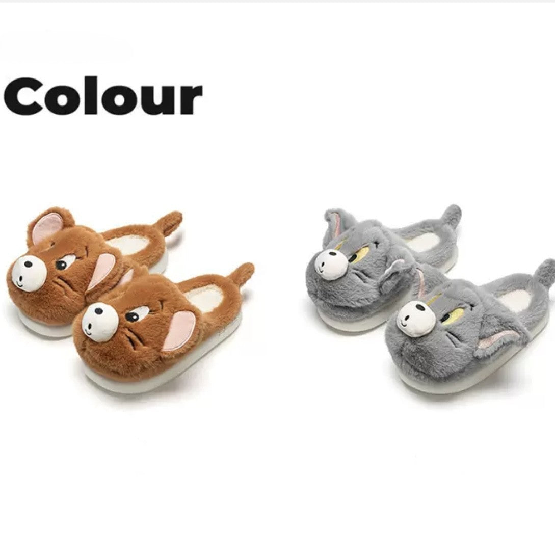 Cartoon Cat and Mouse Plush Slippers