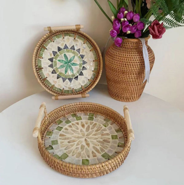 Handwoven Rattan Shell-Shaped Serving Tray