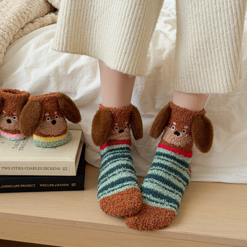 Mid-Calf Cozy Dog Ear Socks