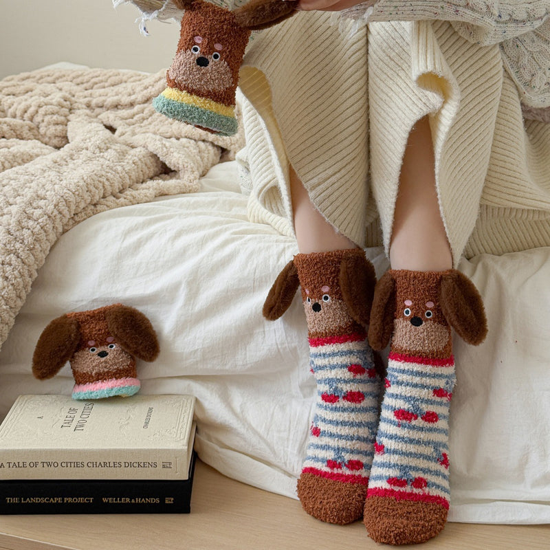 Mid-Calf Cozy Dog Ear Socks