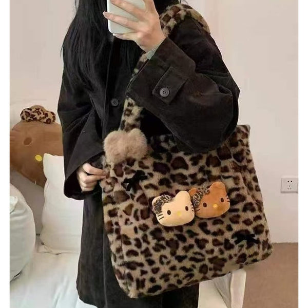 Hello Kitty Plush Leopard Shoulder Bag
