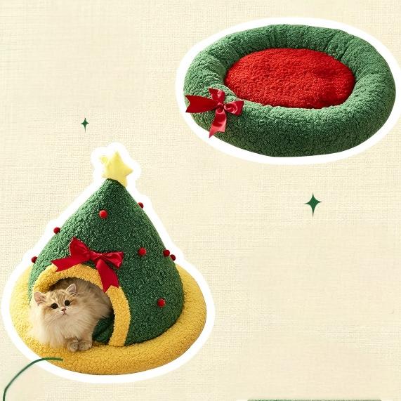 Cozy Christmas Tree Cat Bed