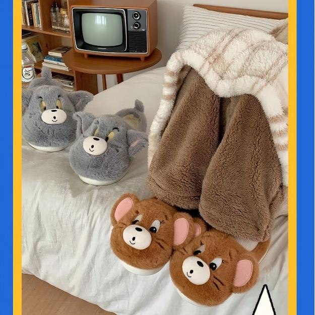 Cartoon Cat and Mouse Plush Slippers