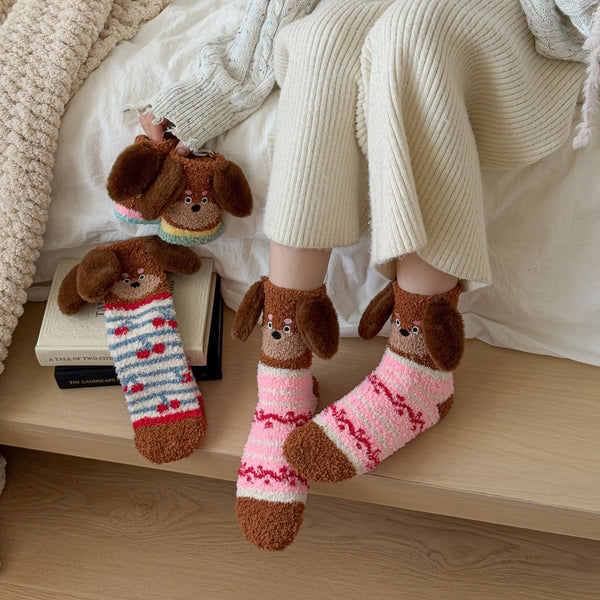 Mid-Calf Cozy Dog Ear Socks