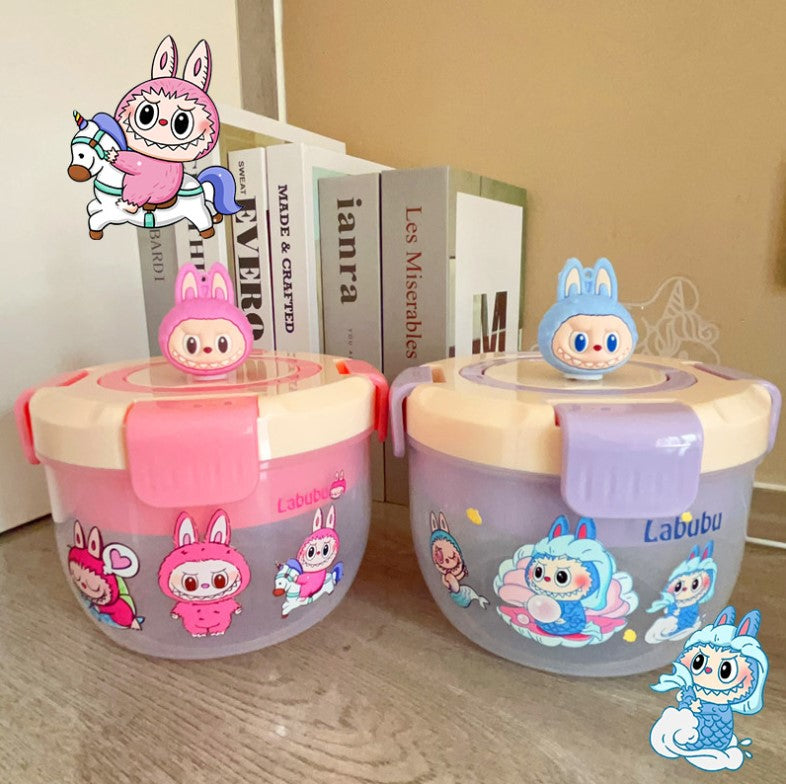 Round Labubu Cartoon Plastic Lunch & Salad Box