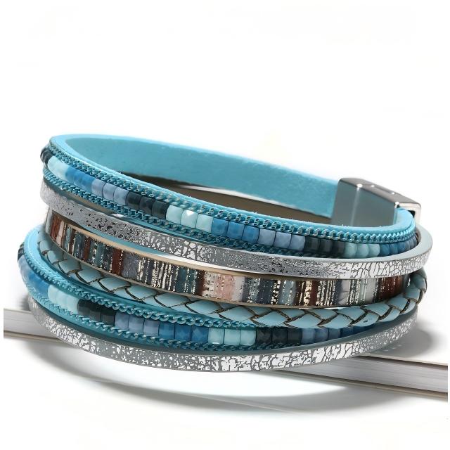 Bohemian Multi-Layer Leather Bracelet with Magnetic Clasp
