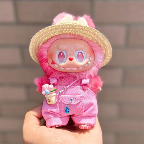 Straw Hat & Overalls Outfit for Labubu Dolls (No Doll)
