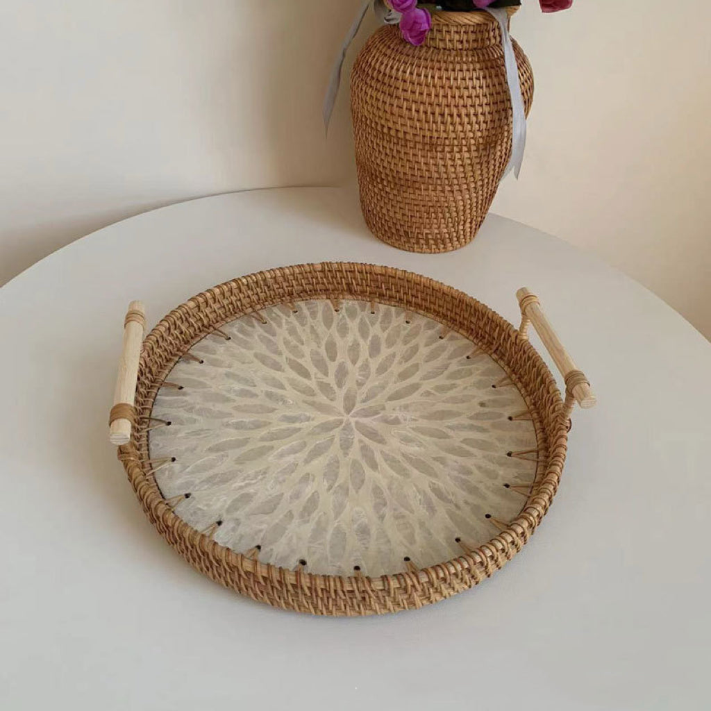 Handwoven Rattan Shell-Shaped Serving Tray