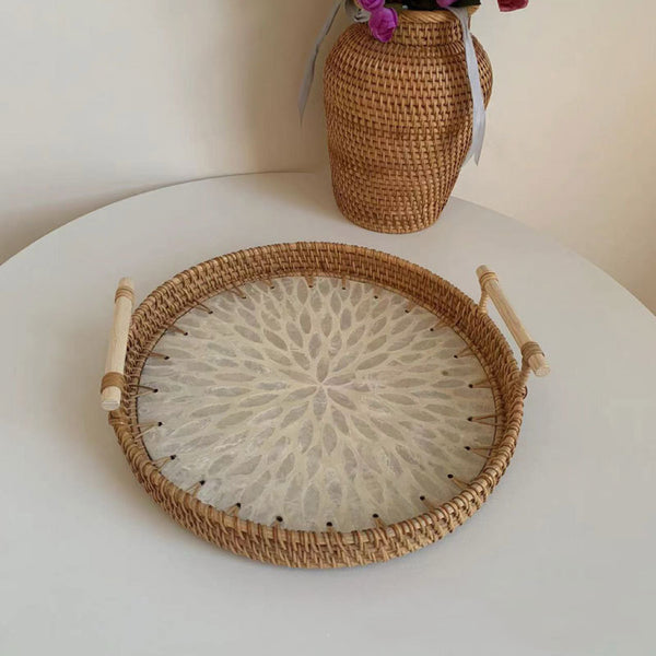 Handwoven Rattan Shell-Shaped Serving Tray