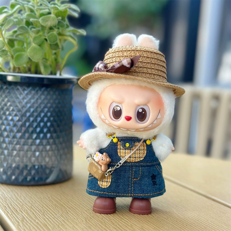 Straw Hat and Pinafore Dress Set (No Doll)