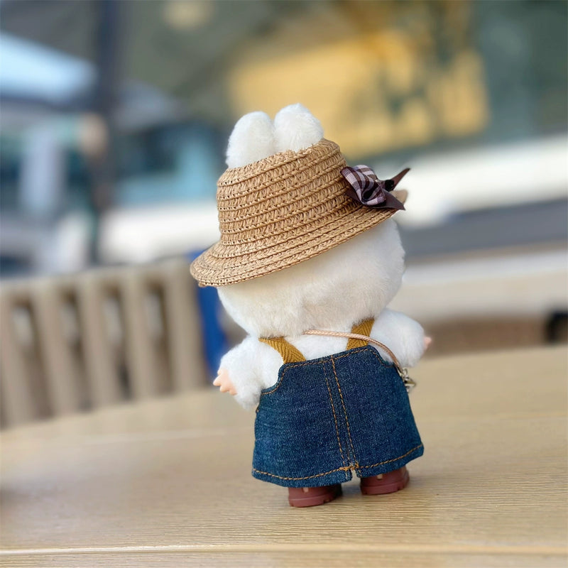 Straw Hat and Pinafore Dress Set (No Doll)