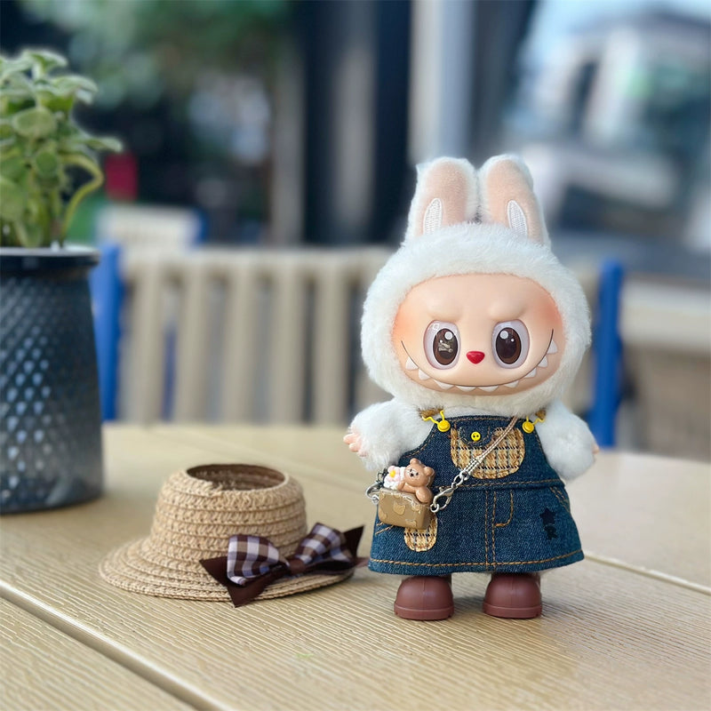 Straw Hat and Pinafore Dress Set (No Doll)