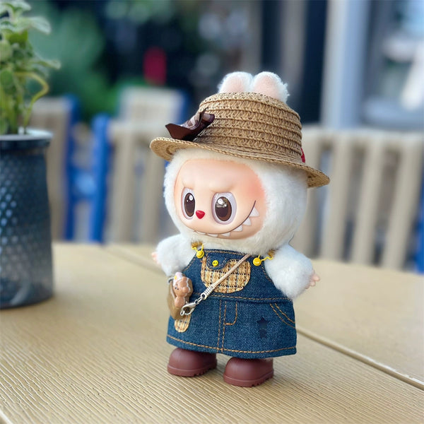 Straw Hat and Pinafore Dress Set (No Doll)