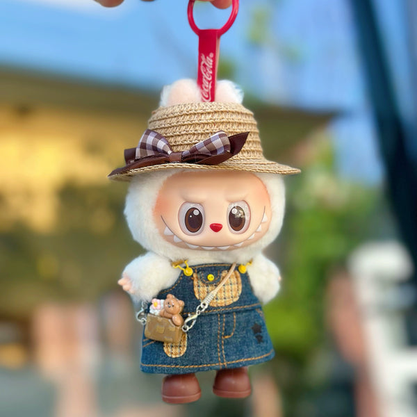 Straw Hat and Pinafore Dress Set (No Doll)