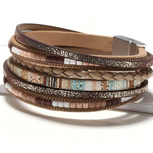 Bohemian Multi-Layer Leather Bracelet with Magnetic Clasp