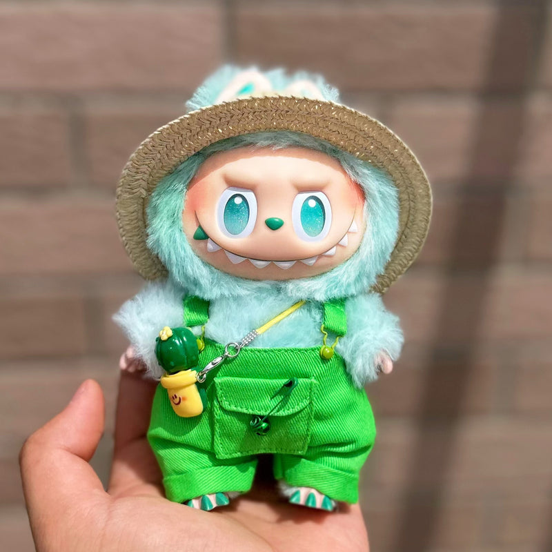 Straw Hat & Overalls Outfit for Labubu Dolls (No Doll)