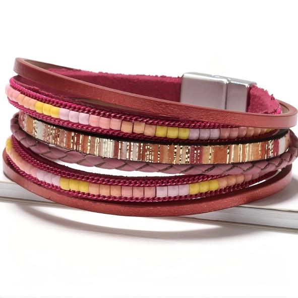 Bohemian Multi-Layer Leather Bracelet with Magnetic Clasp