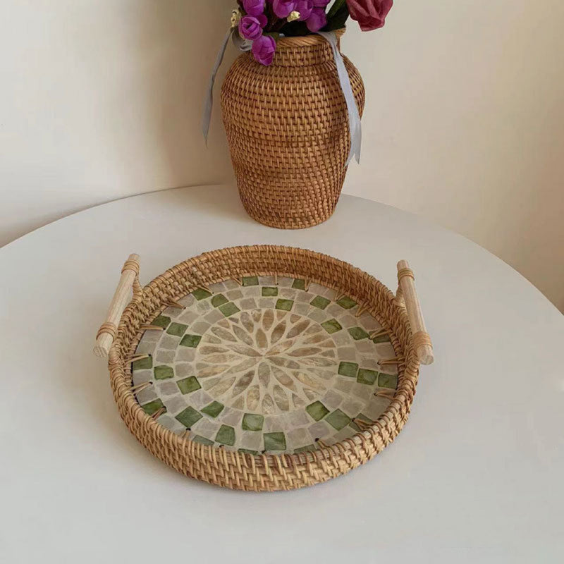 Handwoven Rattan Shell-Shaped Serving Tray