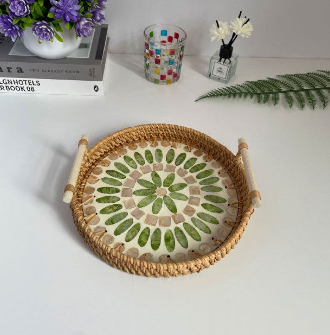 Handwoven Rattan Shell-Shaped Serving Tray