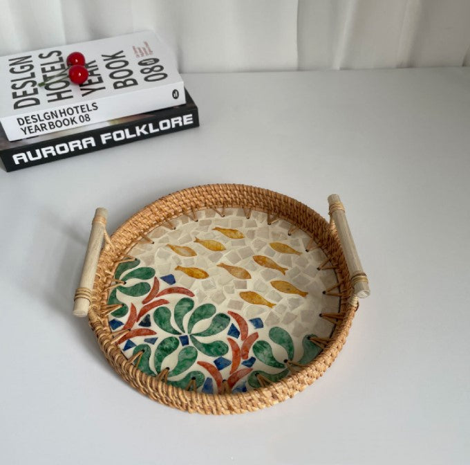 Handwoven Rattan Shell-Shaped Serving Tray