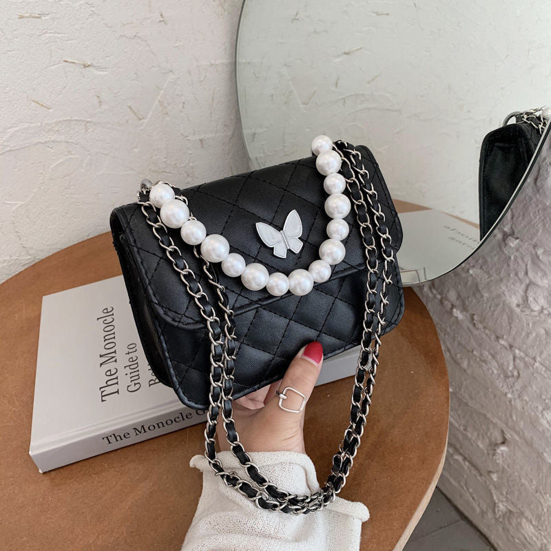 PU Rhombus Pearl Crossbody Bag