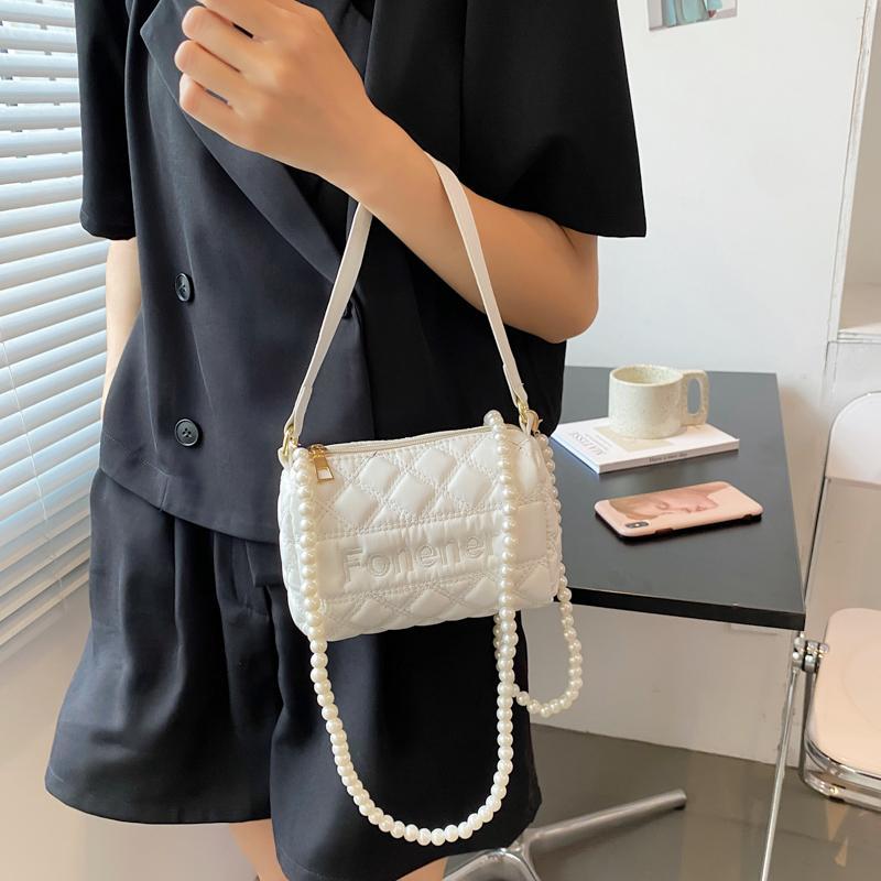 PU Rhombus Pearl Shoulder Bag