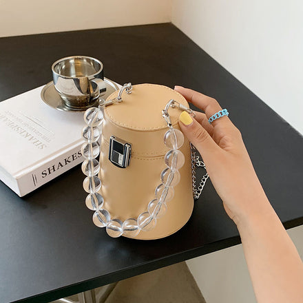 PU Pearl Chain Strap Crossbody Bag