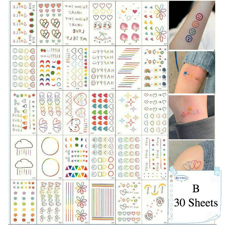 Temporary Tattoo Body Sticker, 30 Sheets