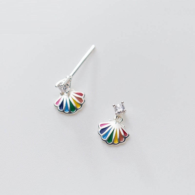 925 Silver Fanshaped Rainbow Earrings