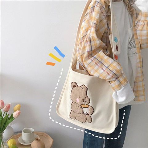 Canvas Bear Crossbody Bag