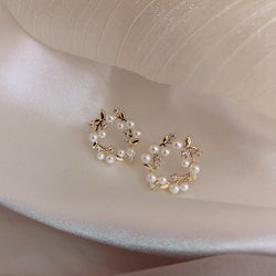 Faux Pearl Flower Earrings