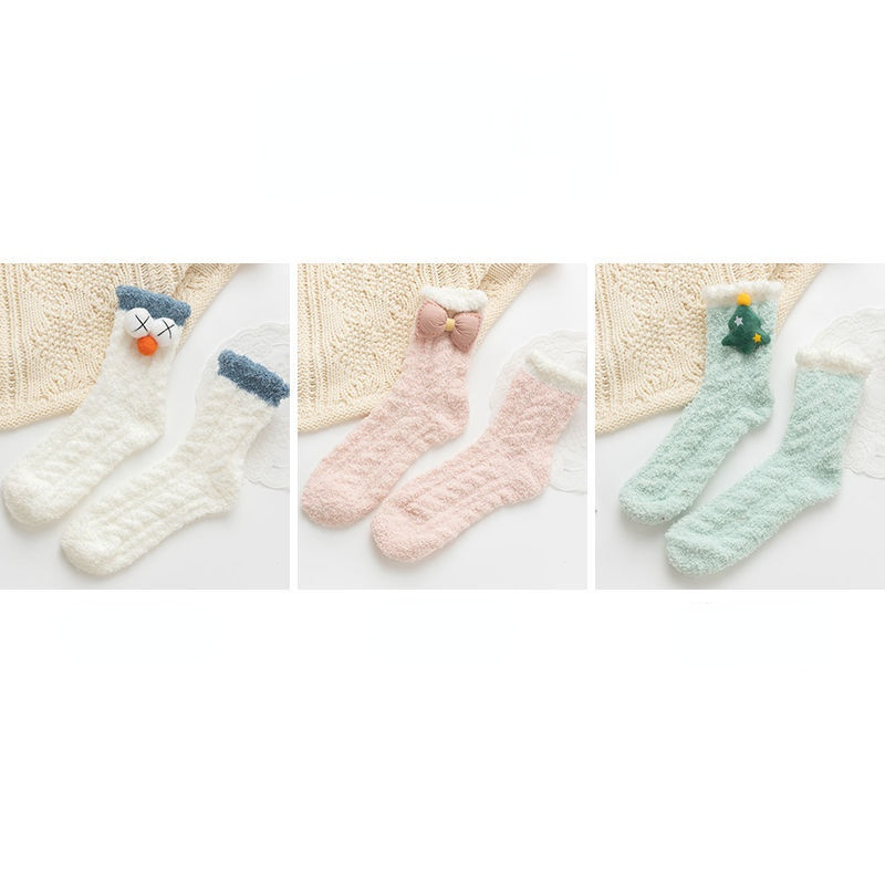 Fluffy Bow Socks, 3-Pair Pack