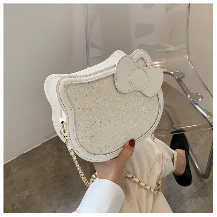 PU Bling Cat Chain Strap Crossbody Bag