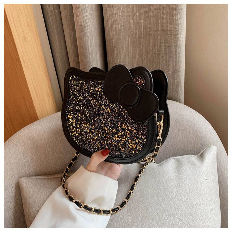 PU Bling Cat Chain Strap Crossbody Bag